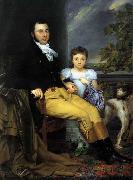 Joseph Denis Odevaere Portrait of a Prominent Gentleman with his Daughter and Hunting Dog